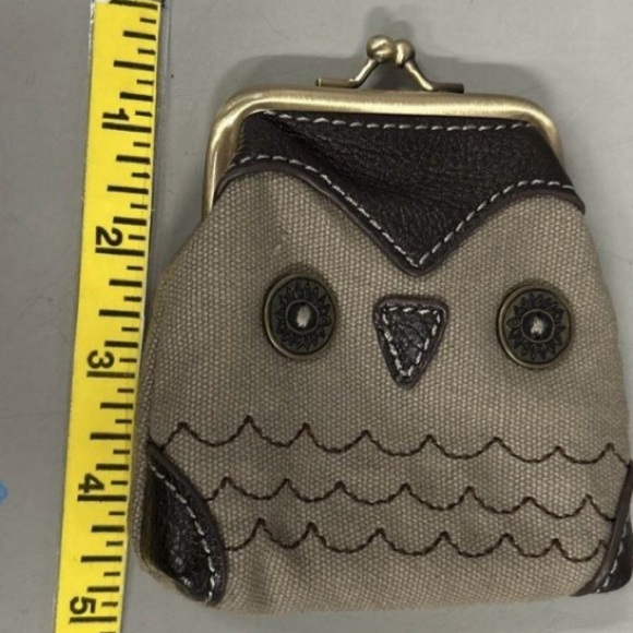 Chala Tan and Brown Kiss Lock Owl Coin Purse with Goldtone Frame EUC - Picture 11 of 13